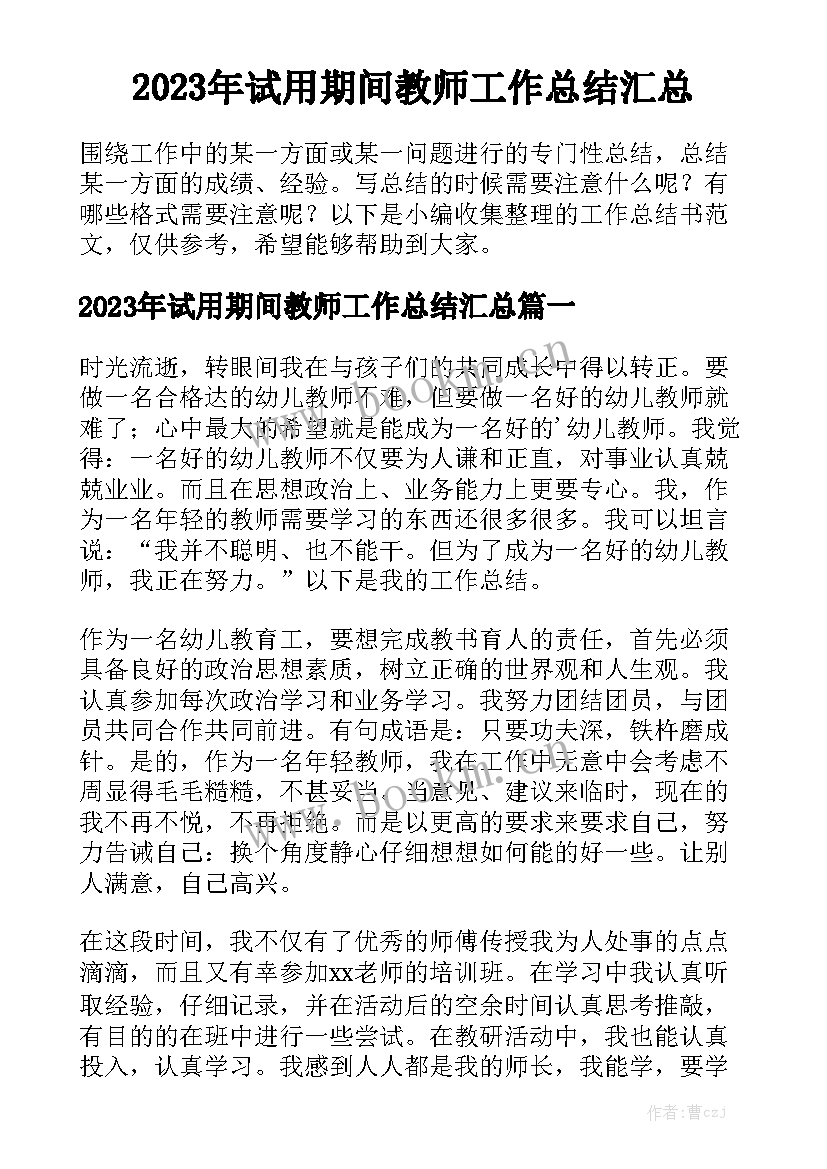 2023年试用期间教师工作总结汇总