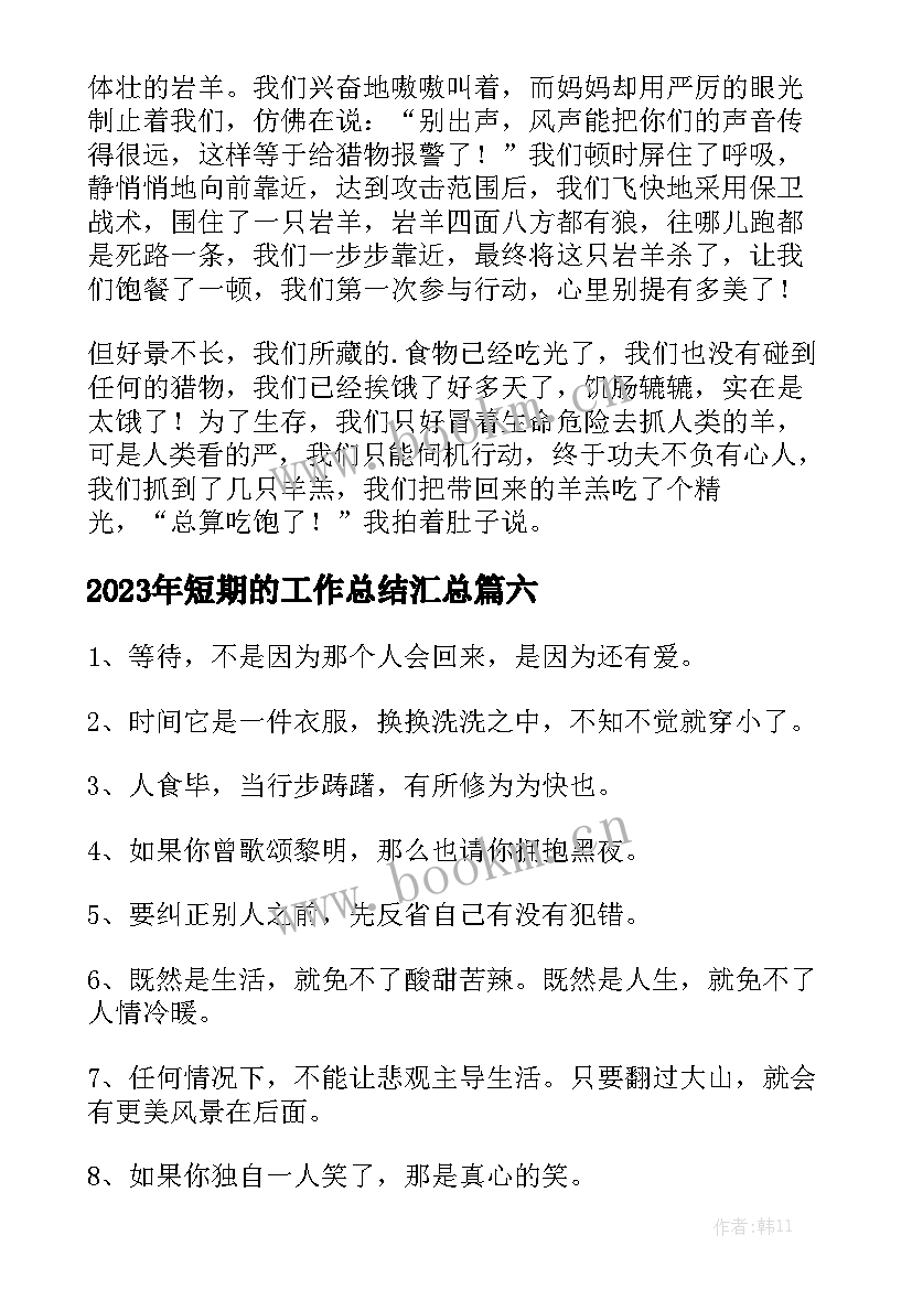 2023年短期的工作总结汇总