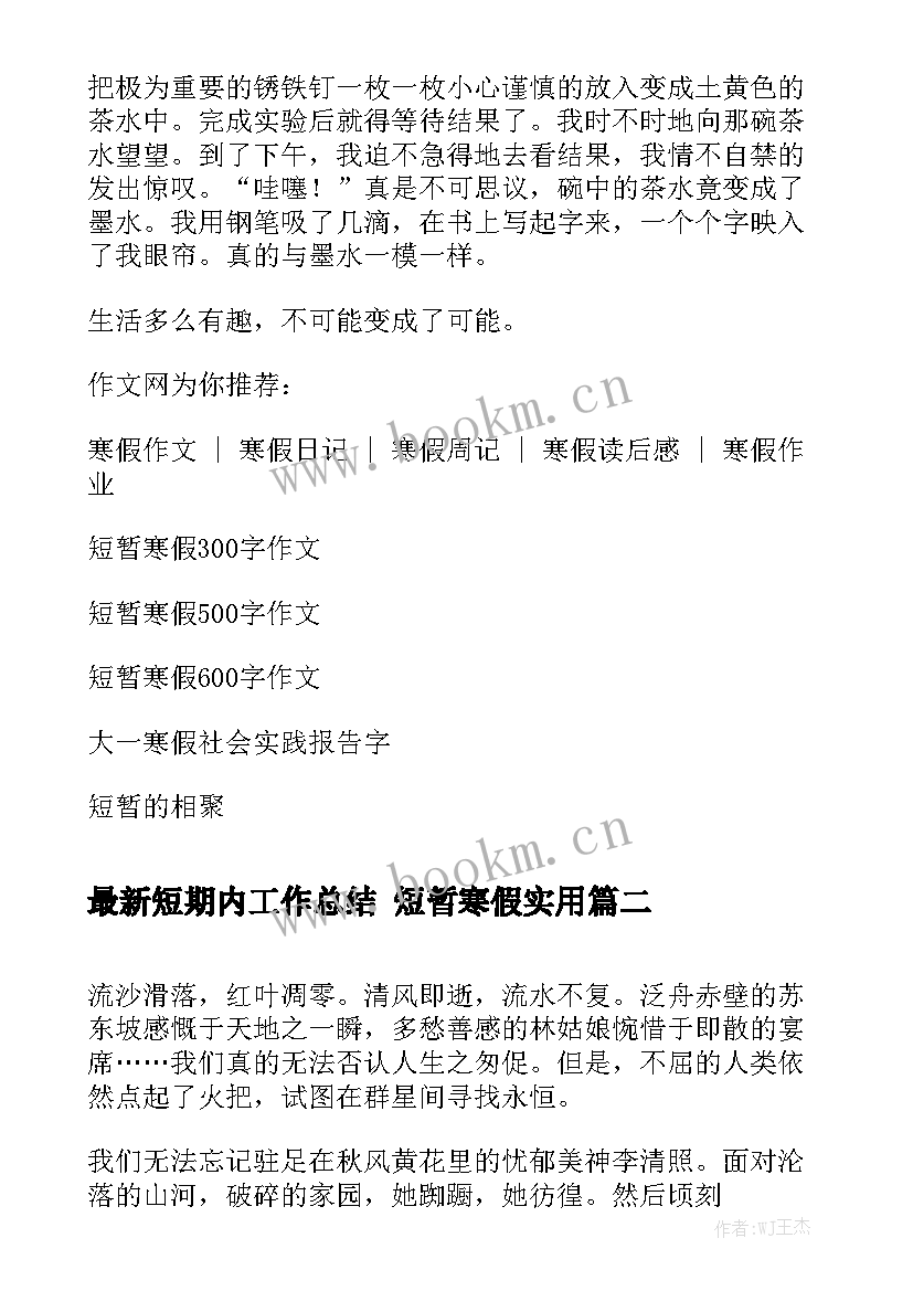 最新短期内工作总结 短暂寒假实用