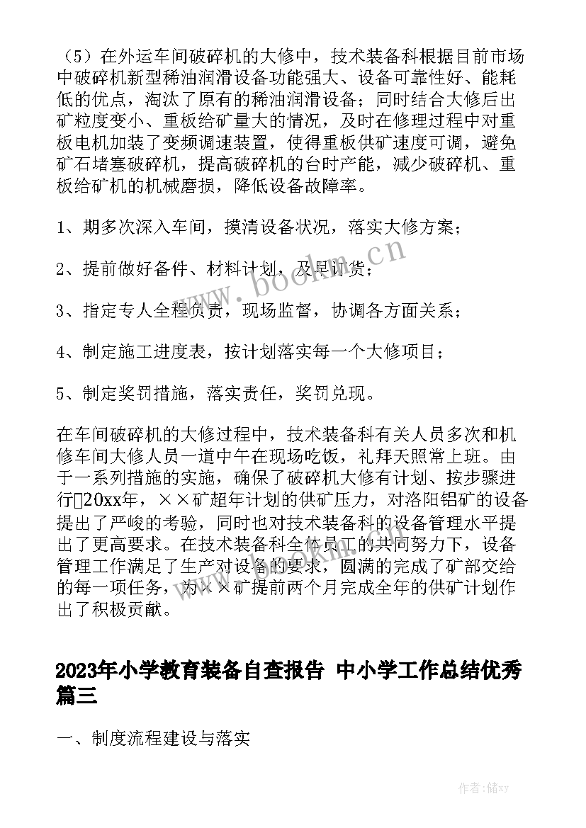 2023年小学教育装备自查报告 中小学工作总结优秀