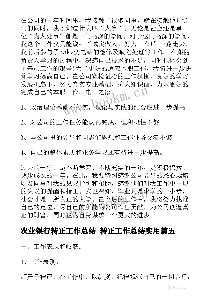 农业银行转正工作总结 转正工作总结实用