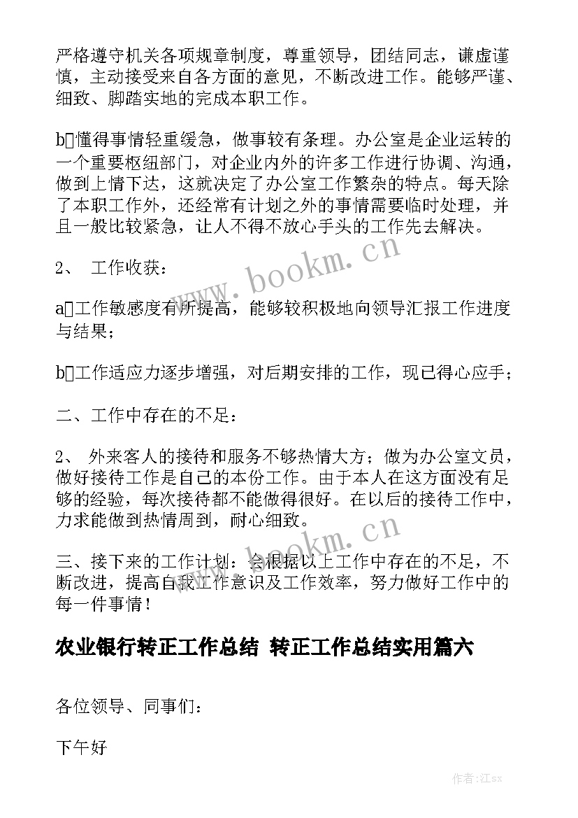 农业银行转正工作总结 转正工作总结实用