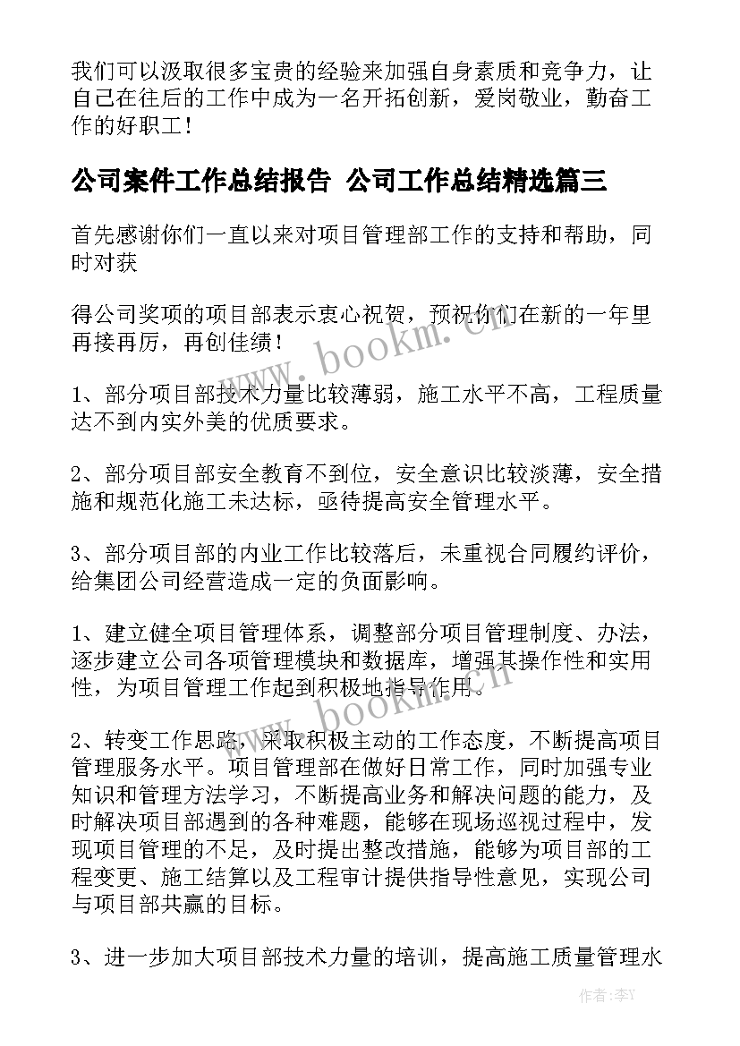 公司案件工作总结报告 公司工作总结精选