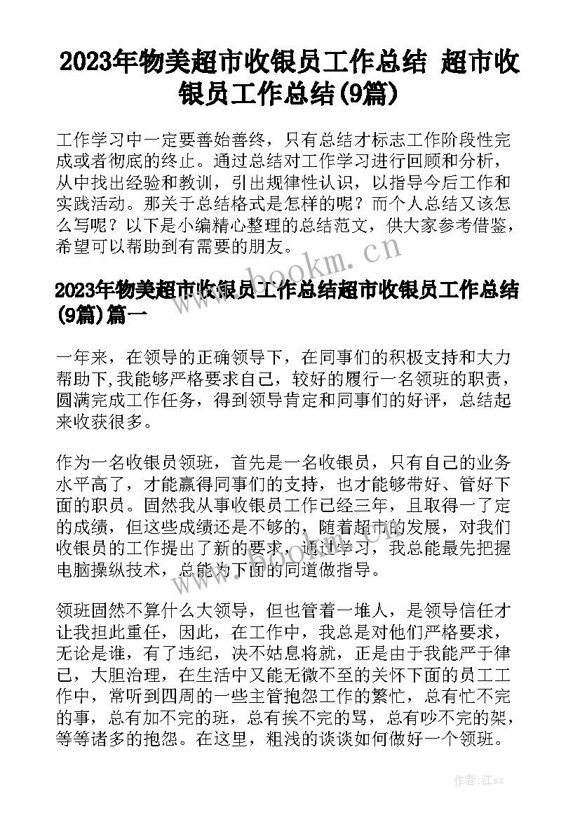 2023年物美超市收银员工作总结 超市收银员工作总结(9篇)