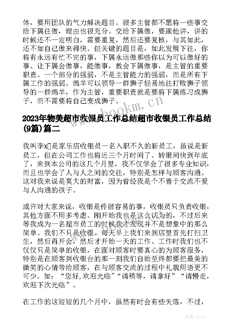 2023年物美超市收银员工作总结 超市收银员工作总结(9篇)