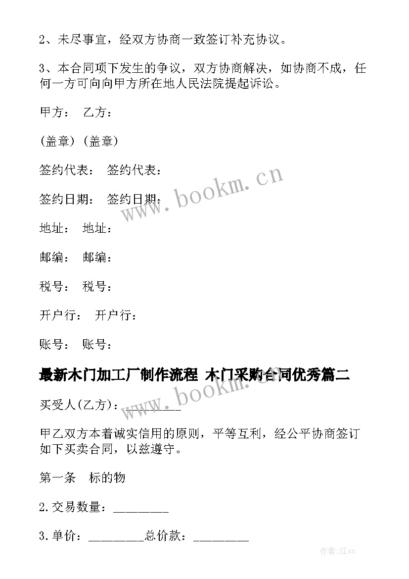 最新木门加工厂制作流程 木门采购合同优秀