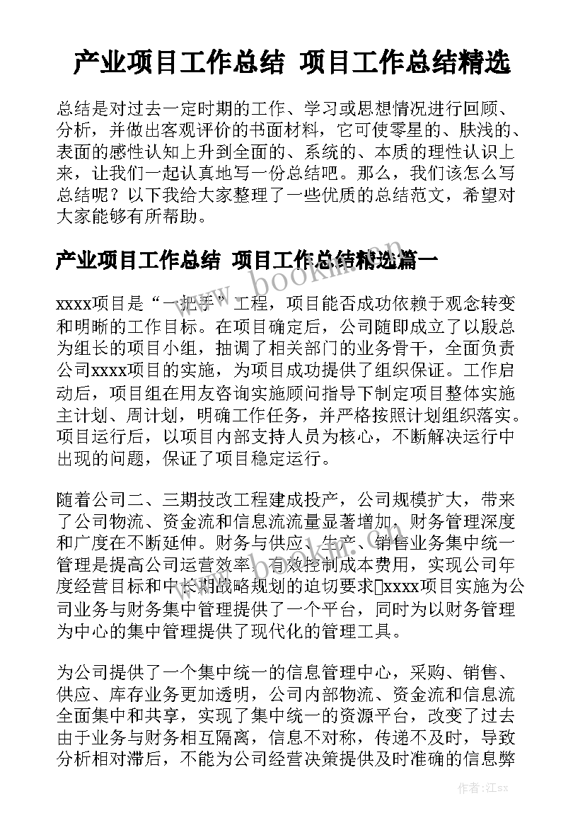 产业项目工作总结 项目工作总结精选