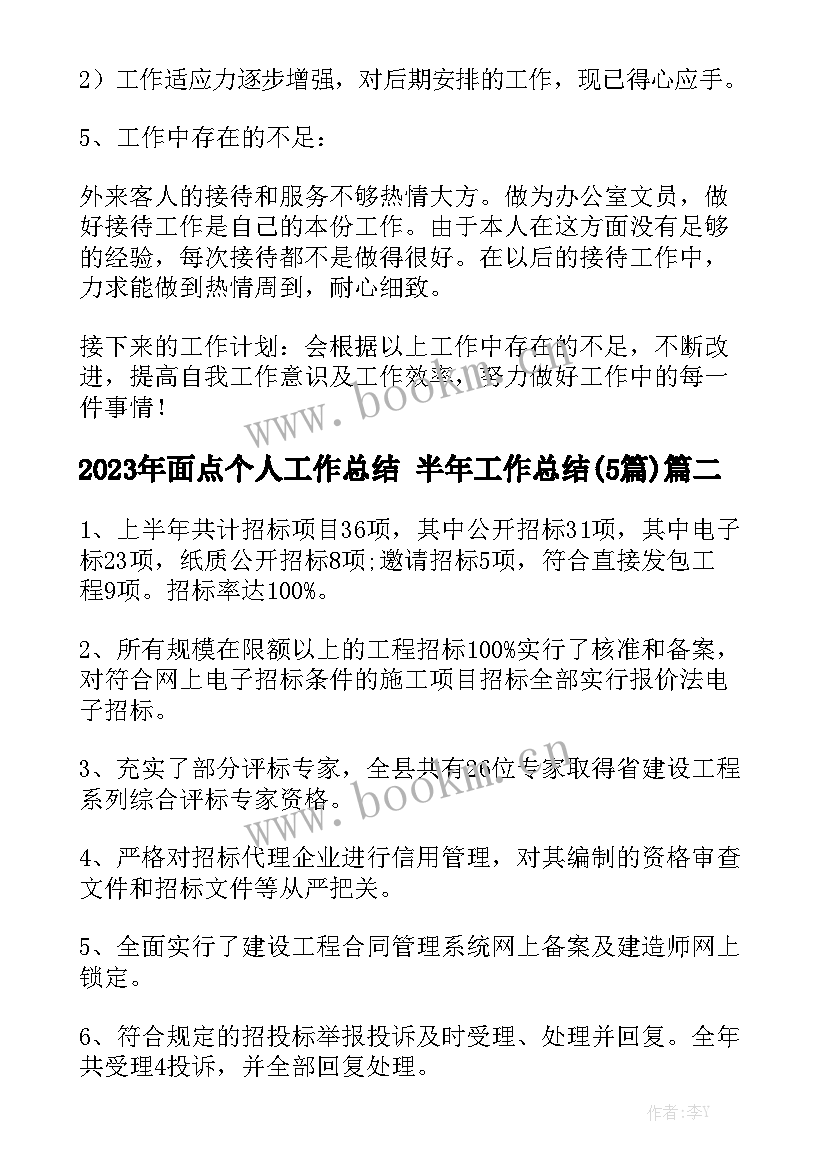 2023年面点个人工作总结 半年工作总结(5篇)