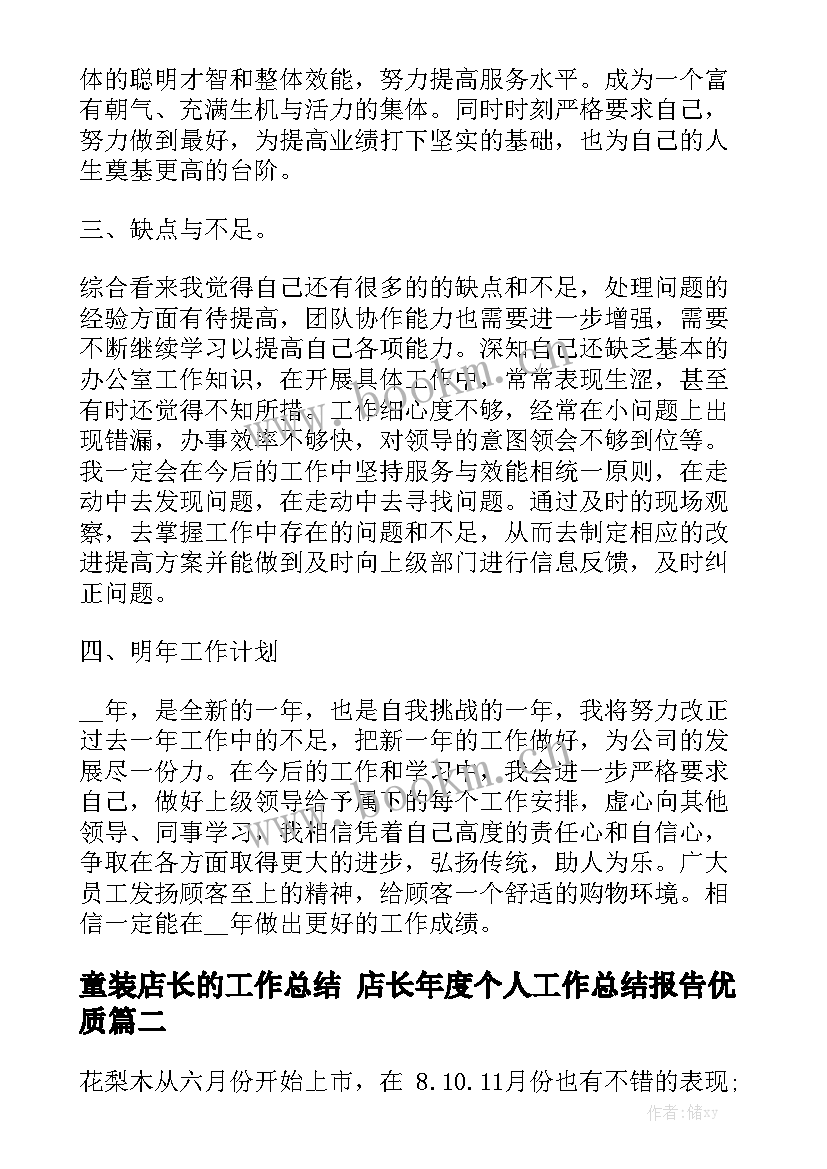 童装店长的工作总结 店长年度个人工作总结报告优质