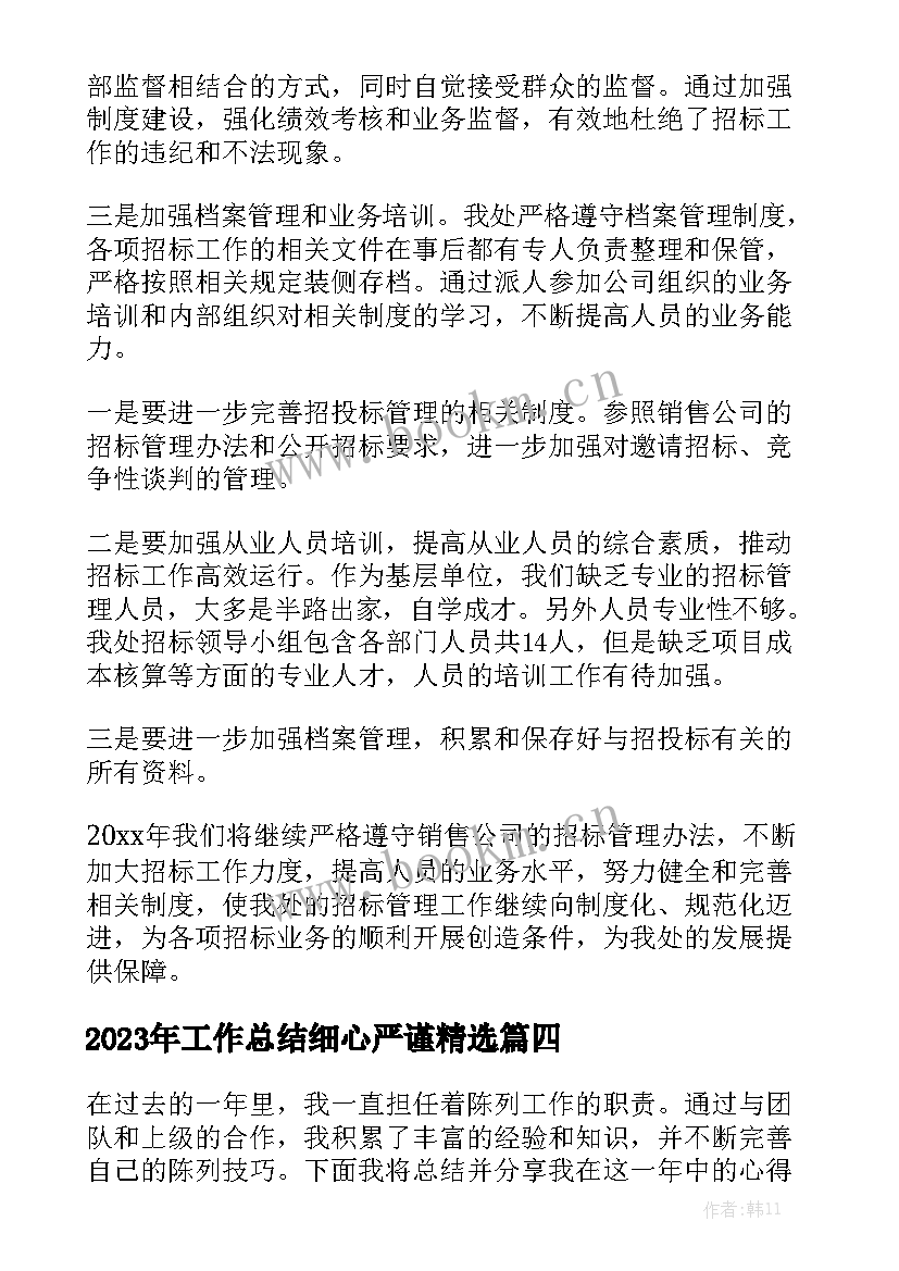 2023年工作总结细心严谨精选