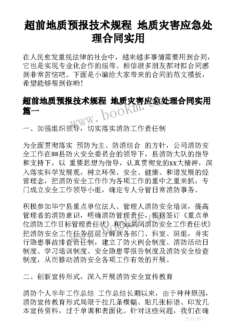 超前地质预报技术规程 地质灾害应急处理合同实用