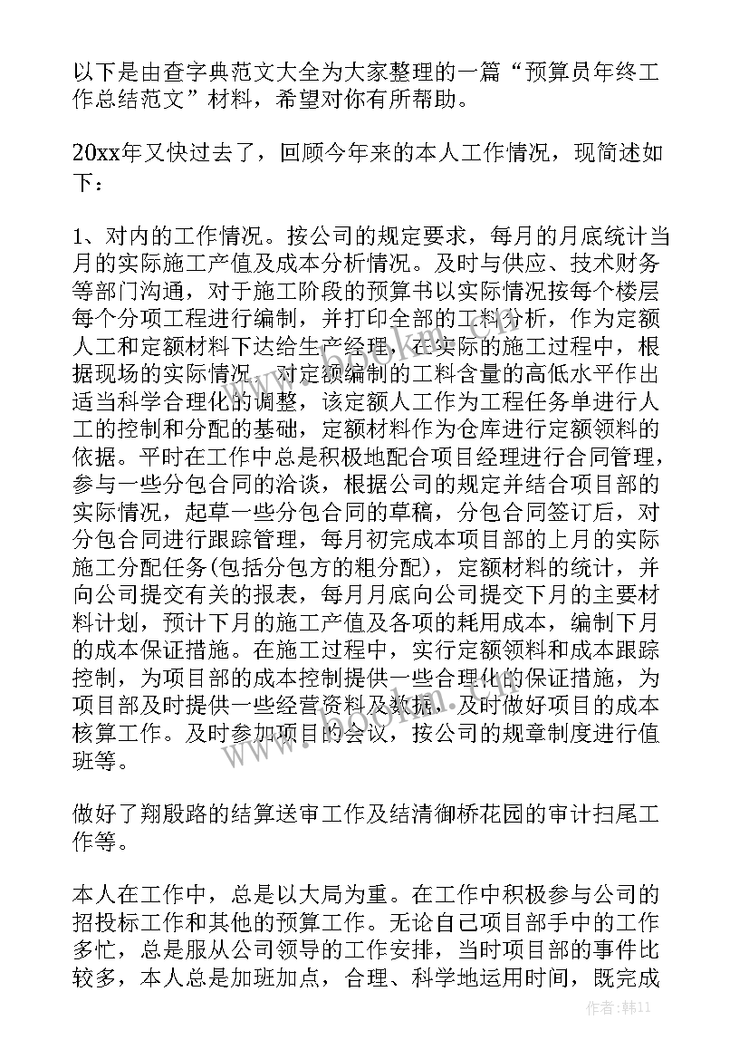 2023年预算工作总结优秀