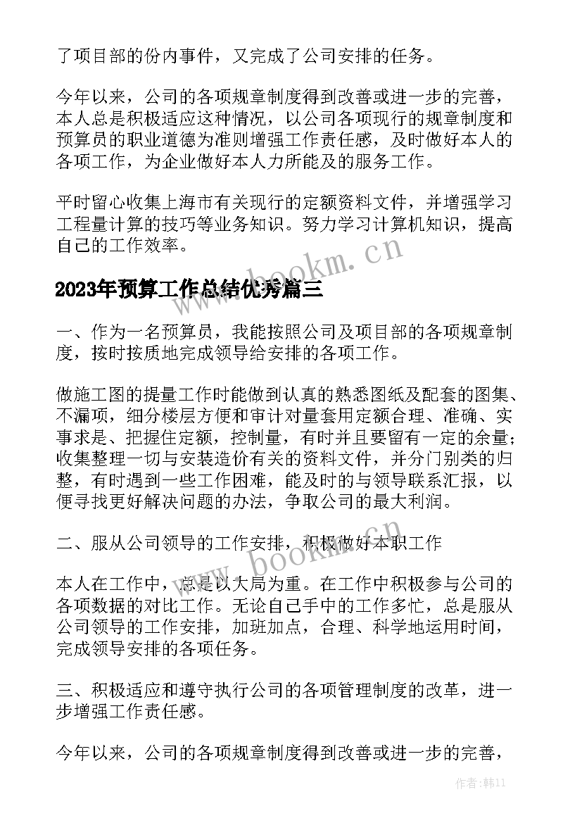 2023年预算工作总结优秀