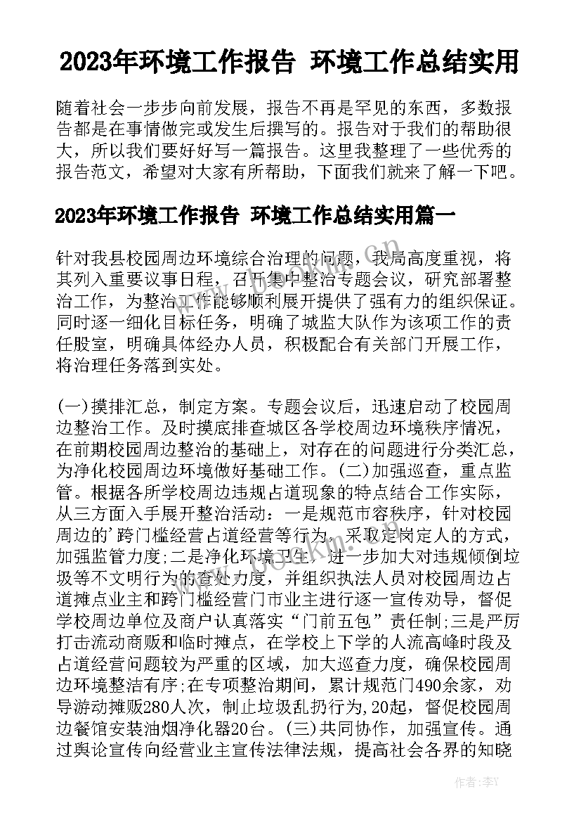 2023年环境工作报告 环境工作总结实用