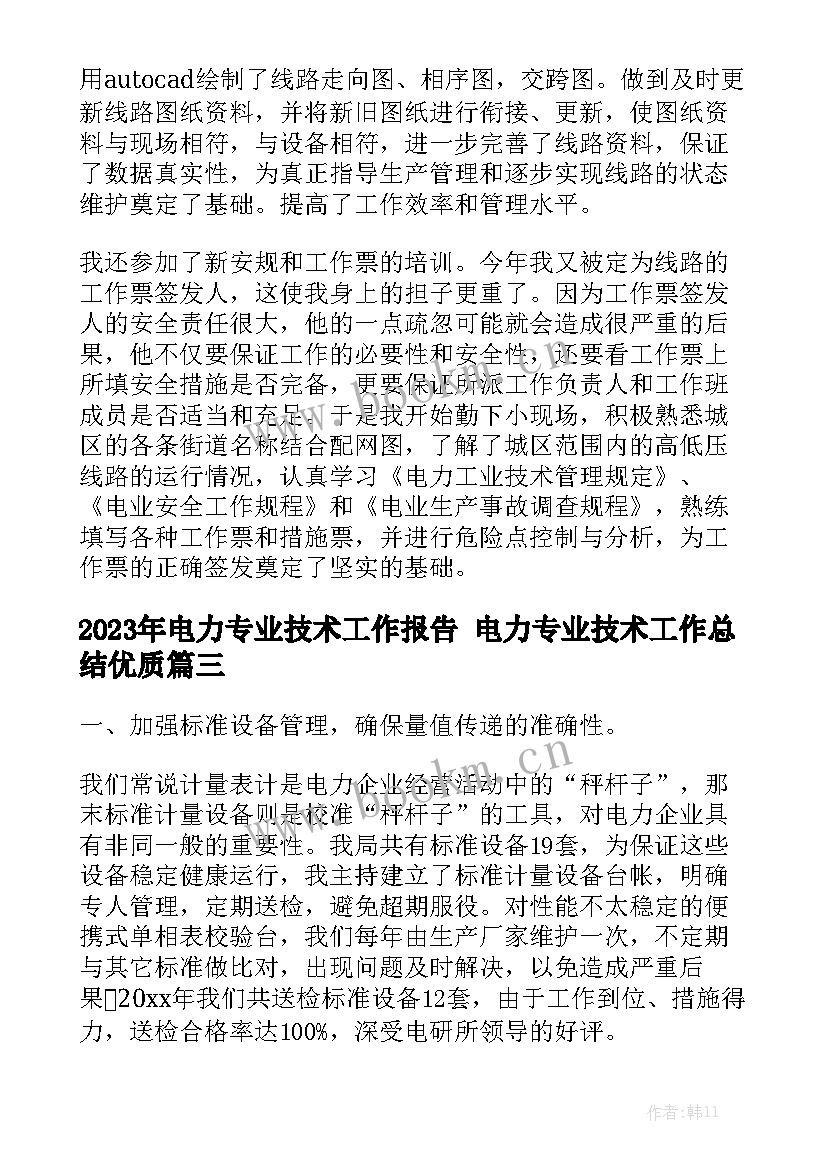 2023年电力专业技术工作报告 电力专业技术工作总结优质