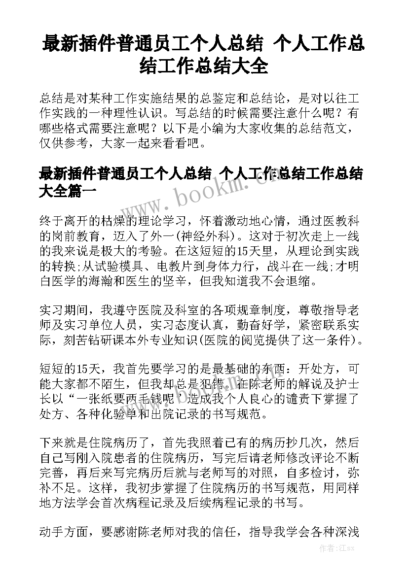 最新插件普通员工个人总结 个人工作总结工作总结大全