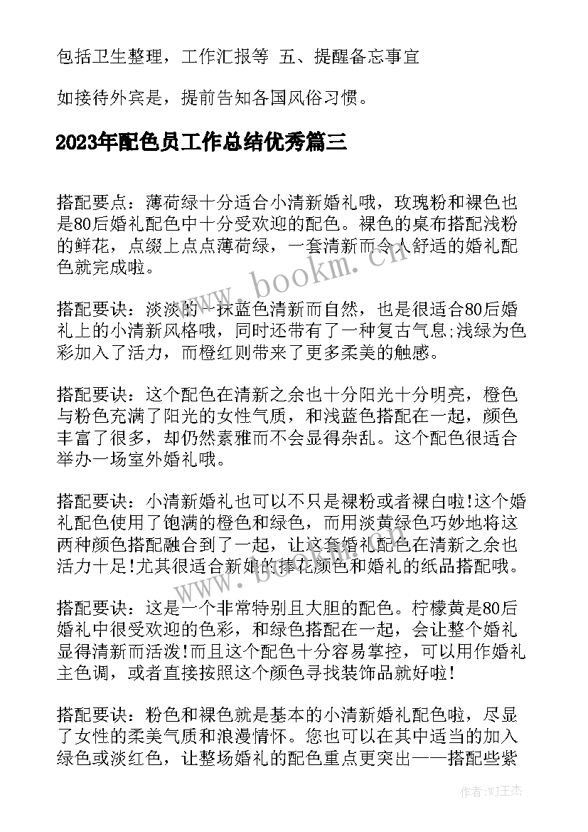 2023年配色员工作总结优秀