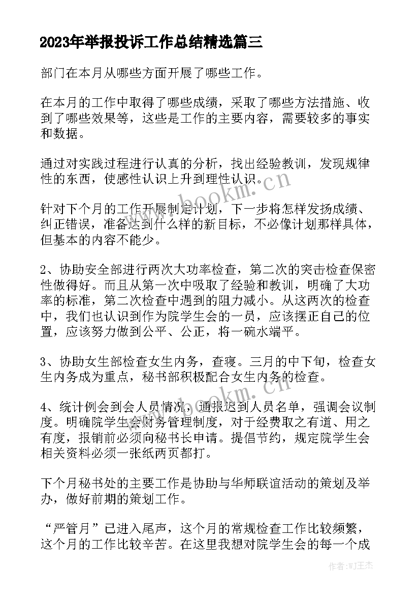 2023年举报投诉工作总结精选