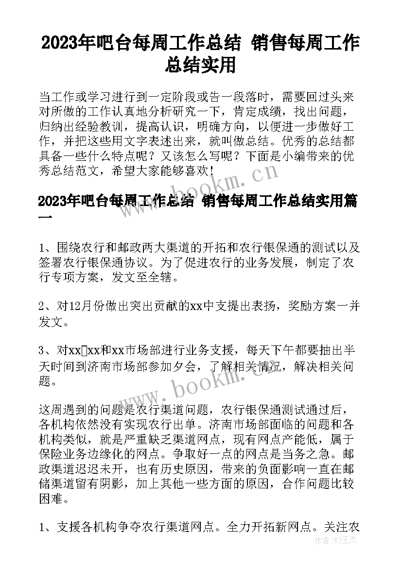 2023年吧台每周工作总结 销售每周工作总结实用