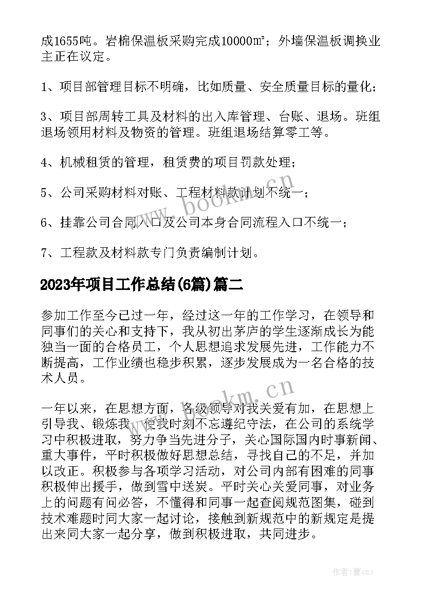 2023年项目工作总结(6篇)