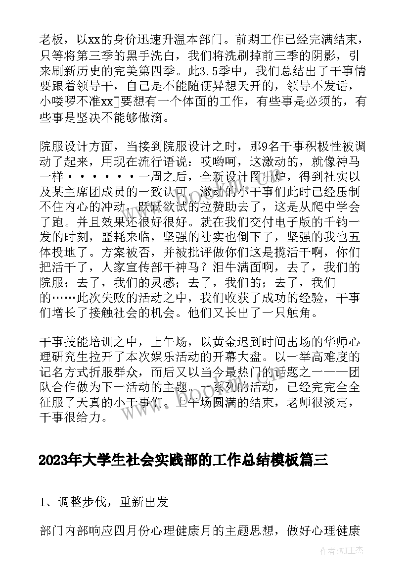 2023年大学生社会实践部的工作总结模板