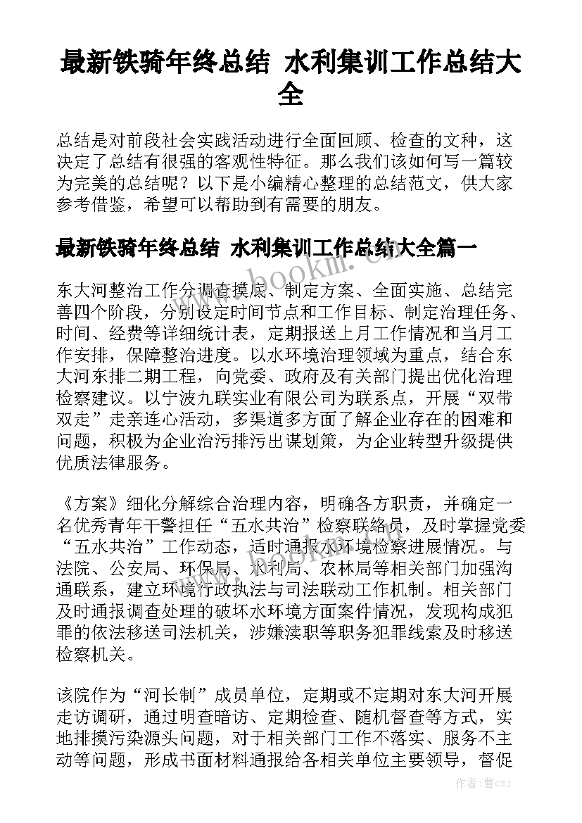 最新铁骑年终总结 水利集训工作总结大全