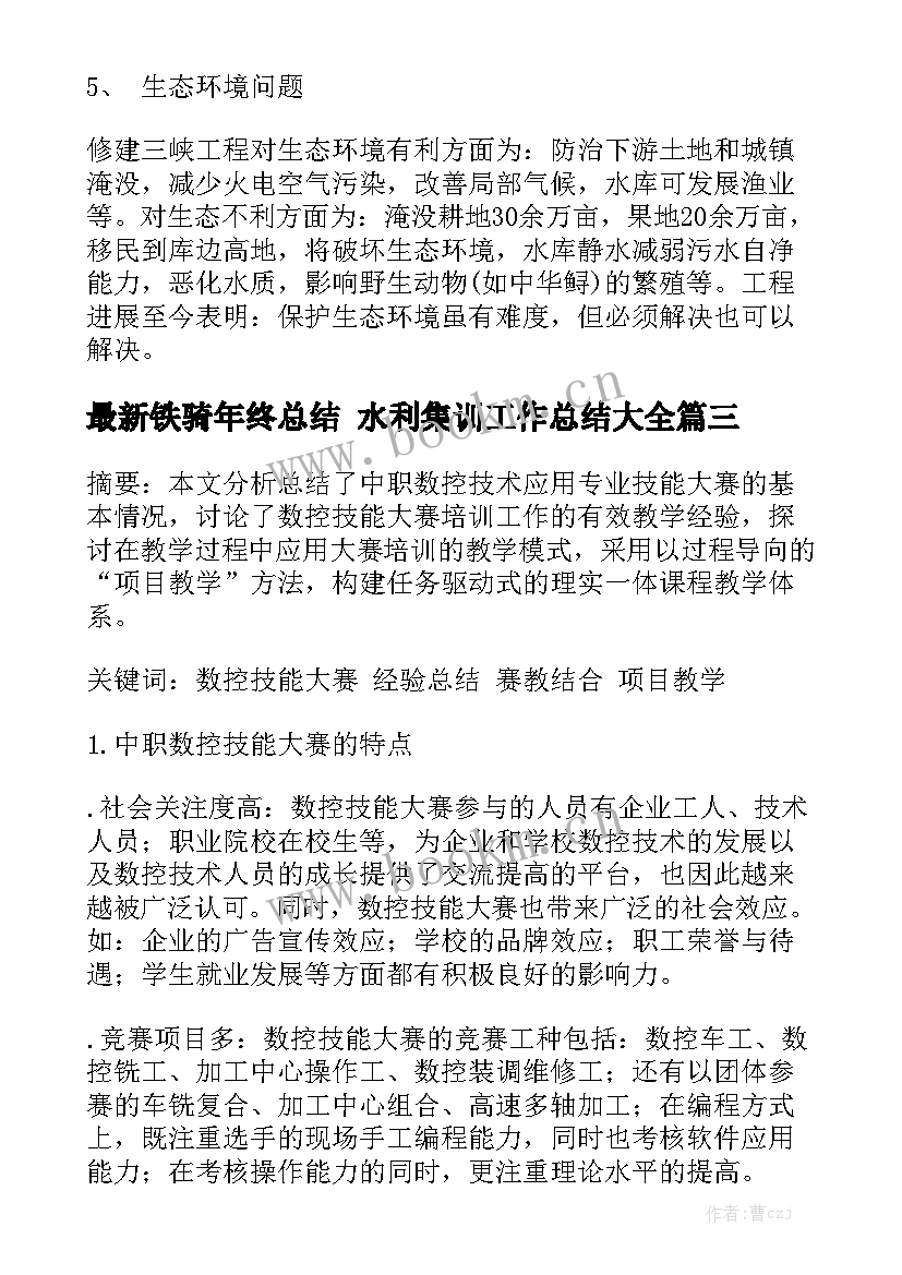 最新铁骑年终总结 水利集训工作总结大全