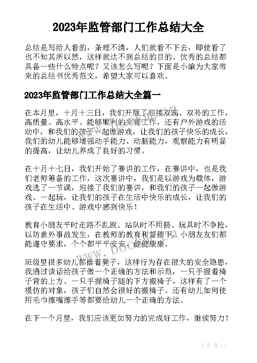 2023年监管部门工作总结大全