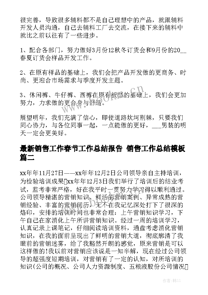 最新销售工作春节工作总结报告 销售工作总结模板