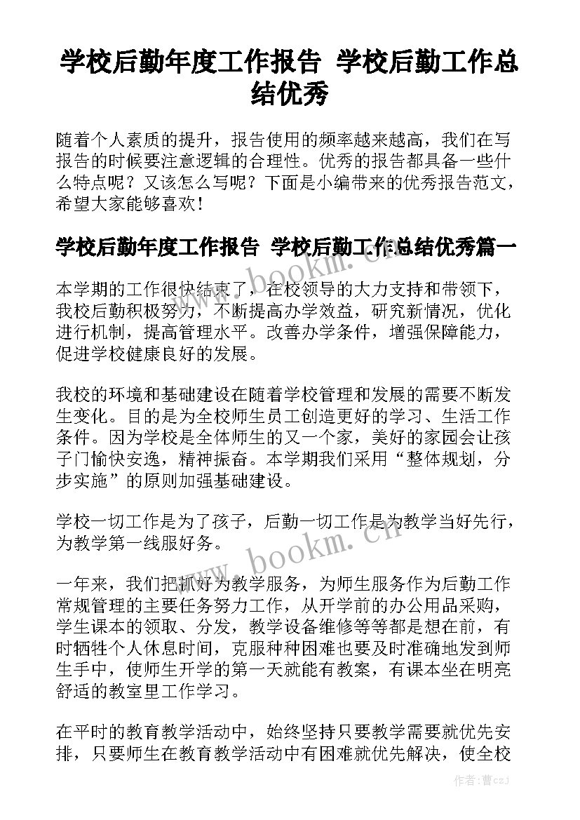 学校后勤年度工作报告 学校后勤工作总结优秀