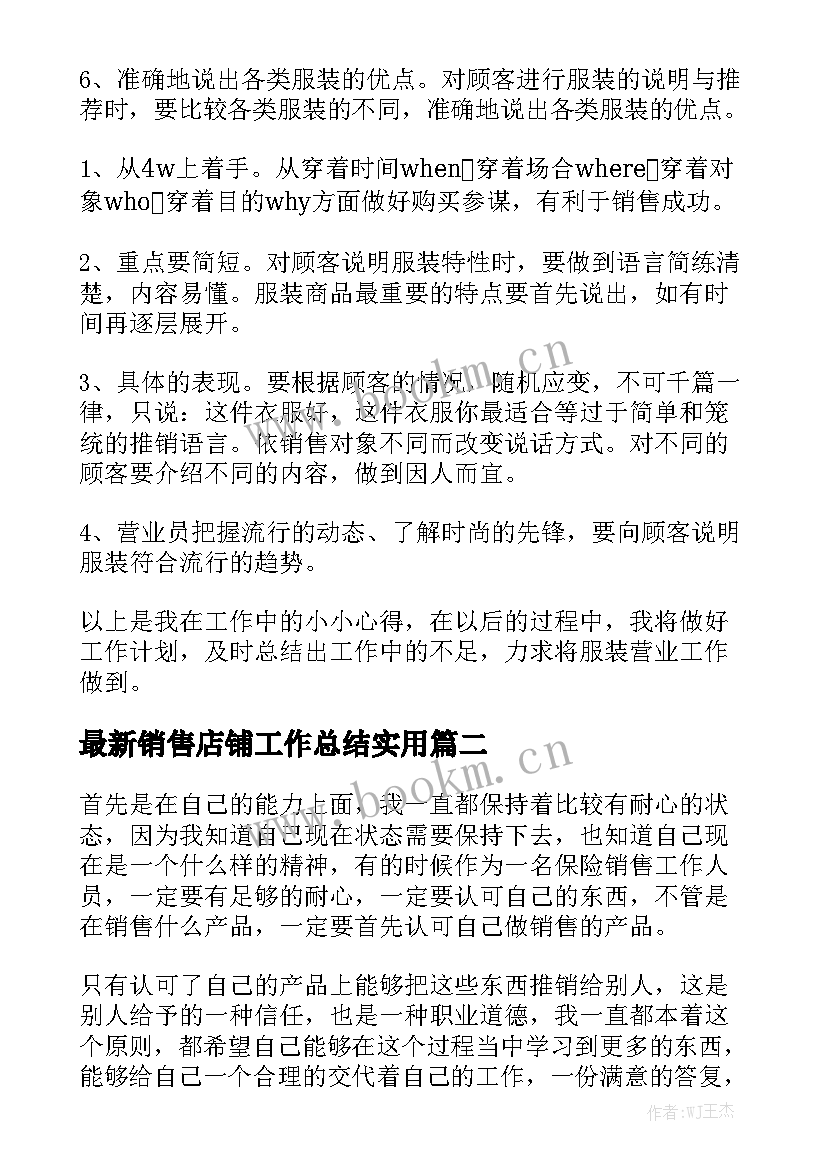 最新销售店铺工作总结实用