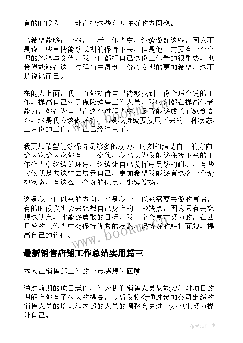 最新销售店铺工作总结实用