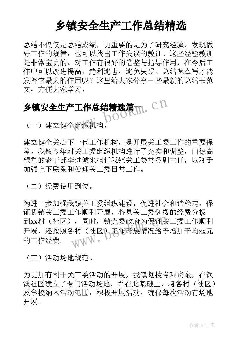 乡镇安全生产工作总结精选