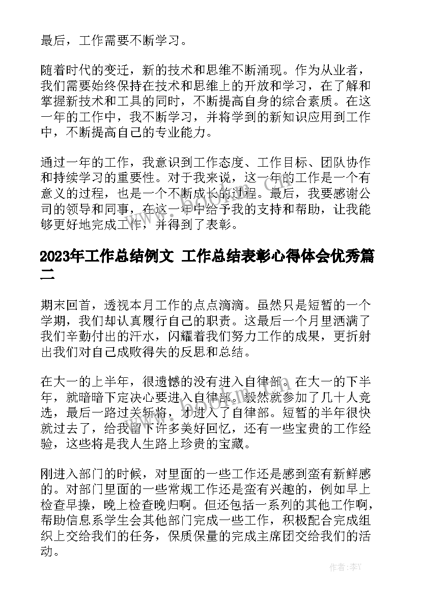 2023年工作总结例文 工作总结表彰心得体会优秀