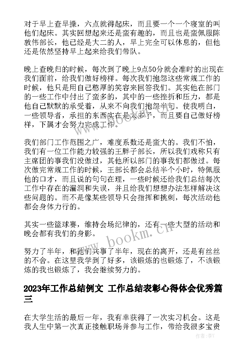 2023年工作总结例文 工作总结表彰心得体会优秀