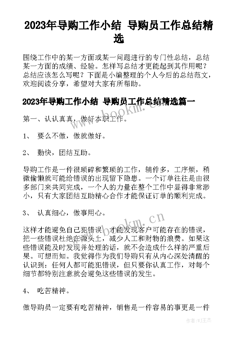 2023年导购工作小结 导购员工作总结精选