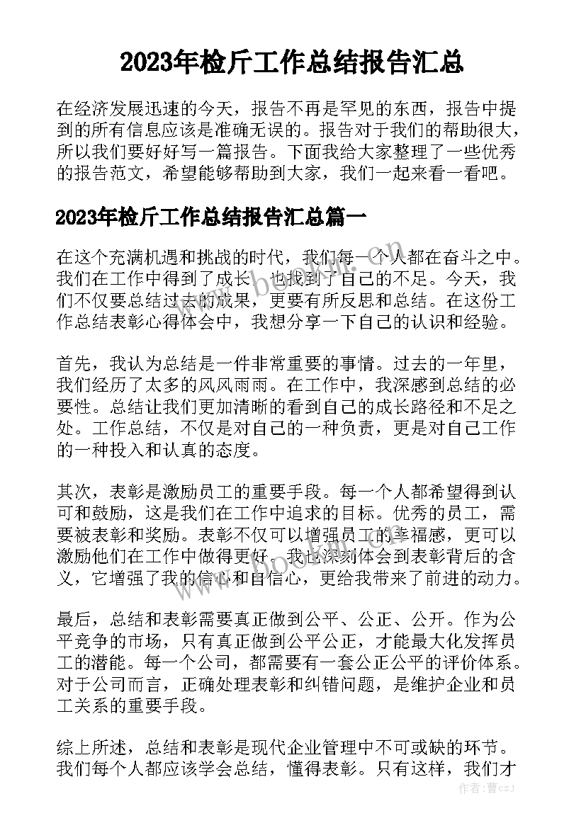 2023年检斤工作总结报告汇总