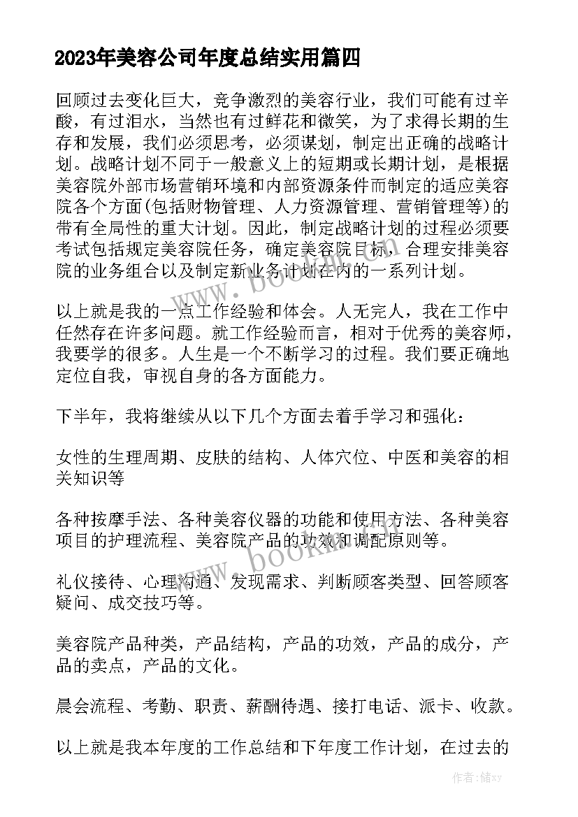 2023年美容公司年度总结实用