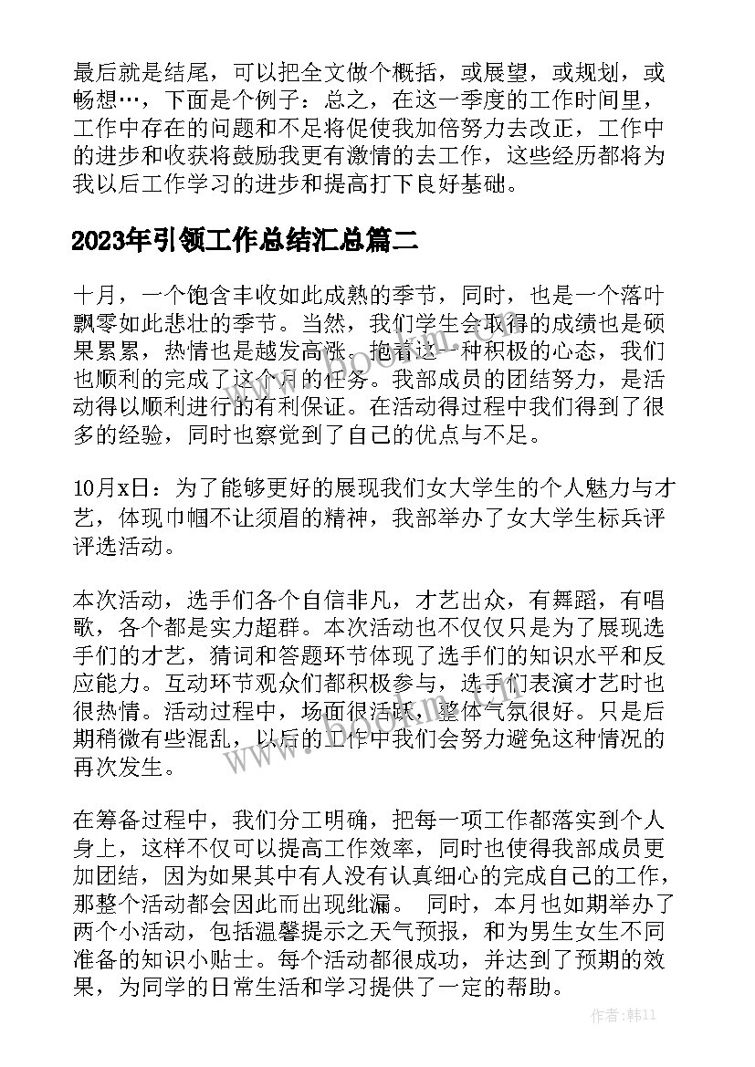 2023年引领工作总结汇总