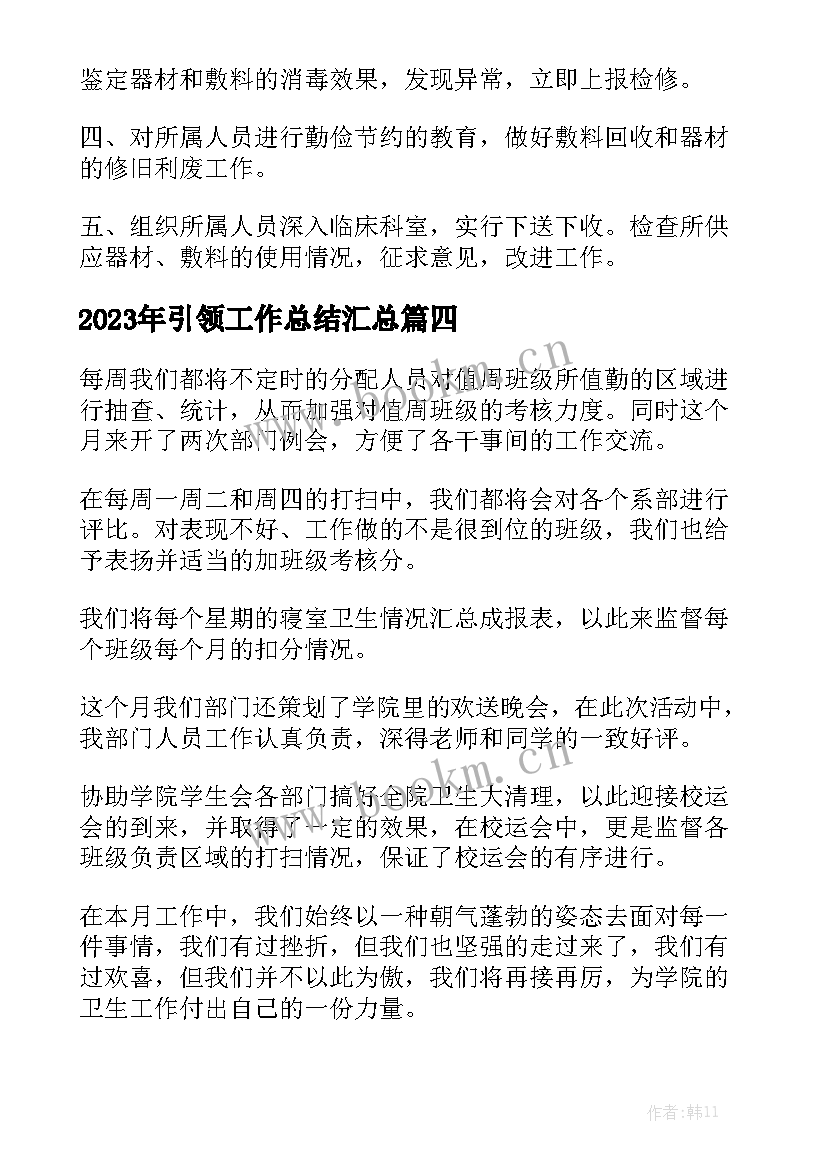 2023年引领工作总结汇总