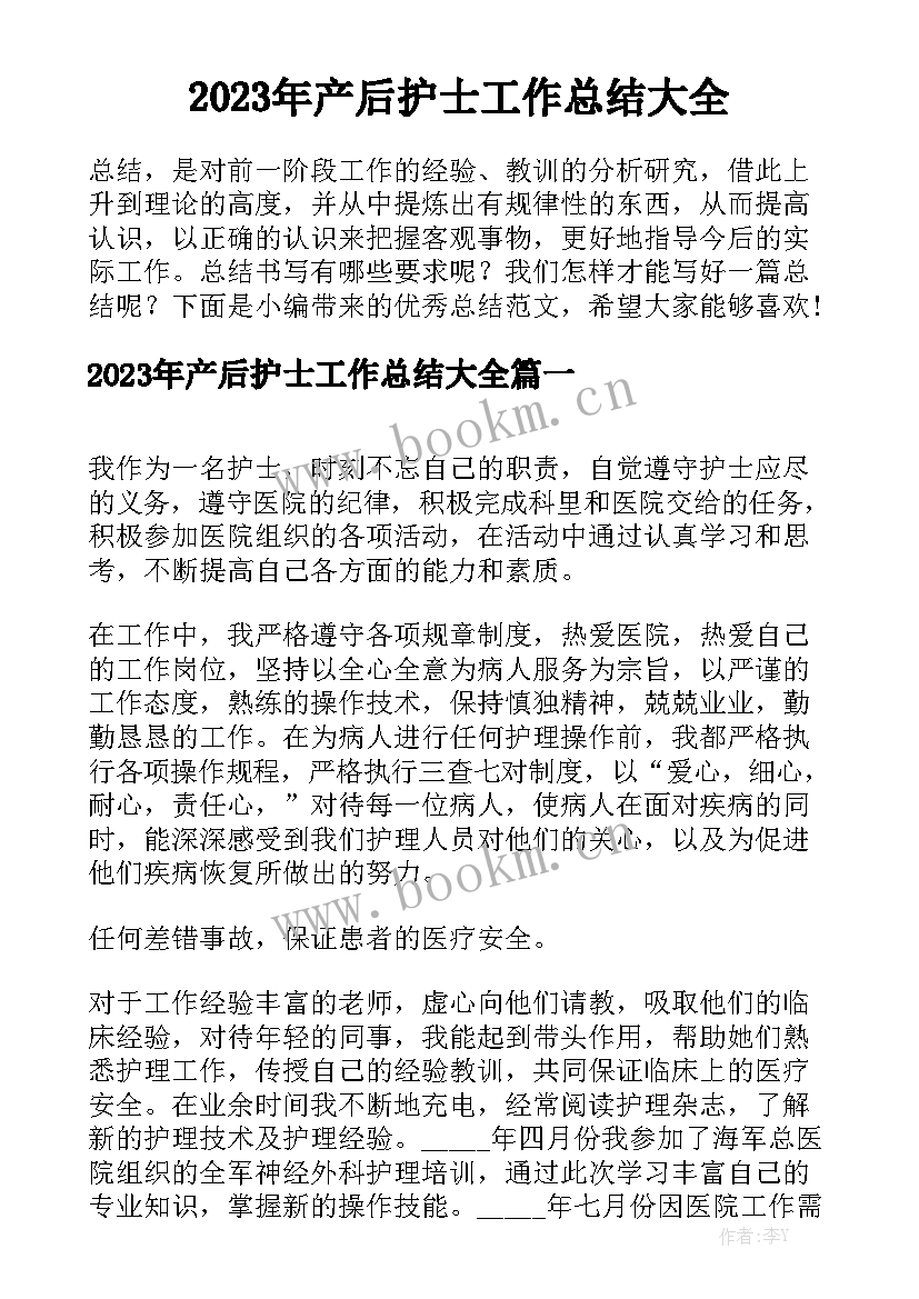 2023年产后护士工作总结大全