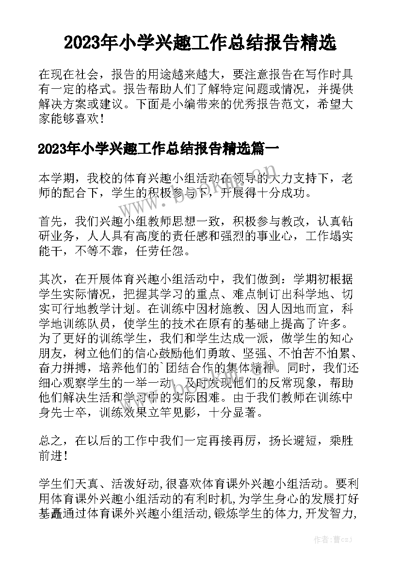 2023年小学兴趣工作总结报告精选