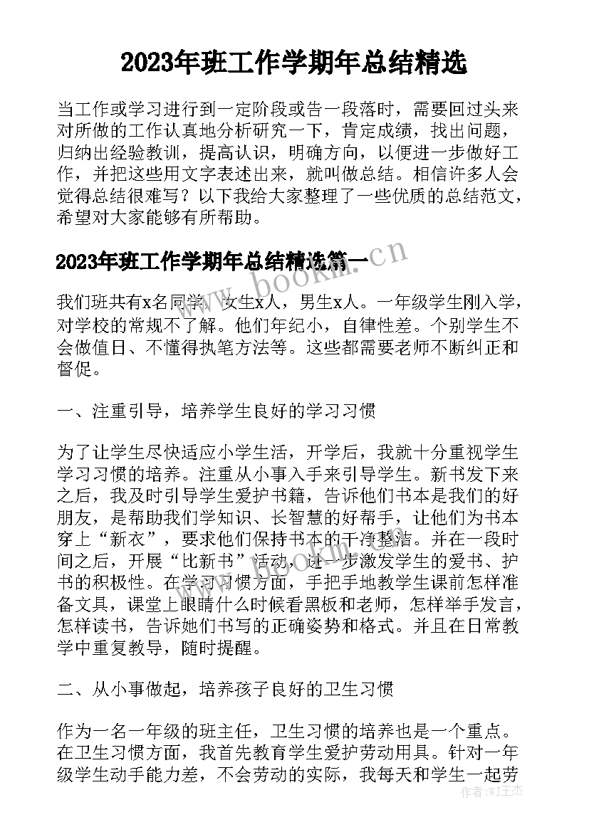 2023年班工作学期年总结精选