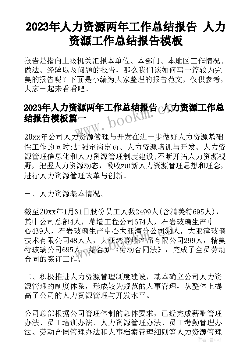 2023年人力资源两年工作总结报告 人力资源工作总结报告模板