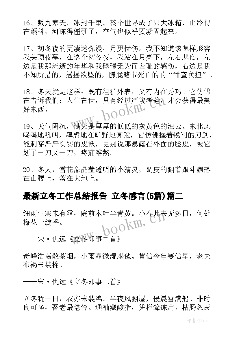 最新立冬工作总结报告 立冬感言(5篇)