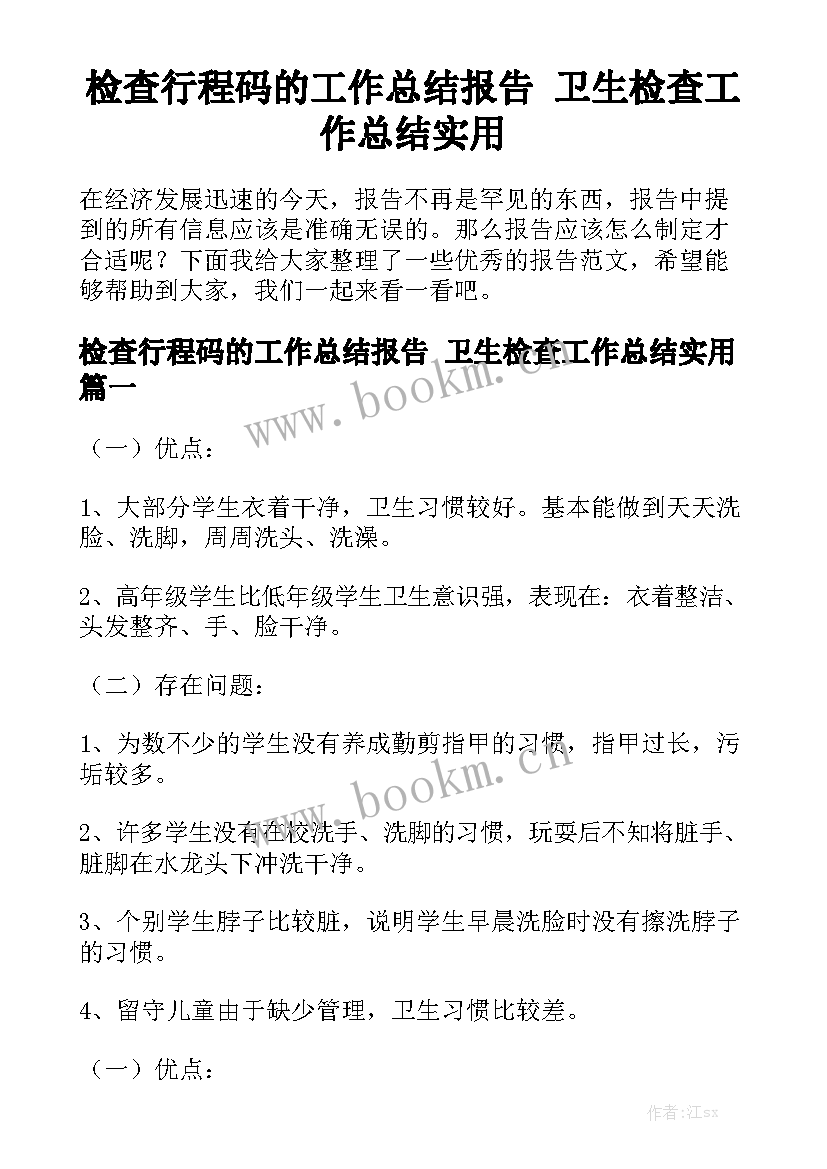 检查行程码的工作总结报告 卫生检查工作总结实用