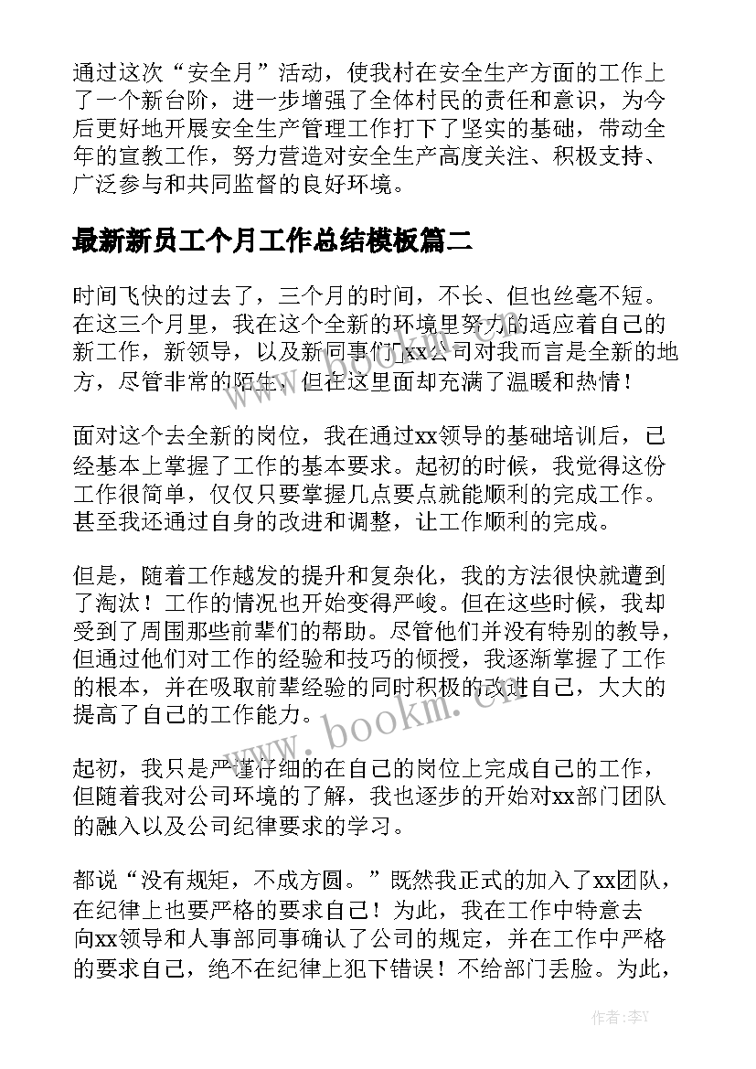 最新新员工个月工作总结模板