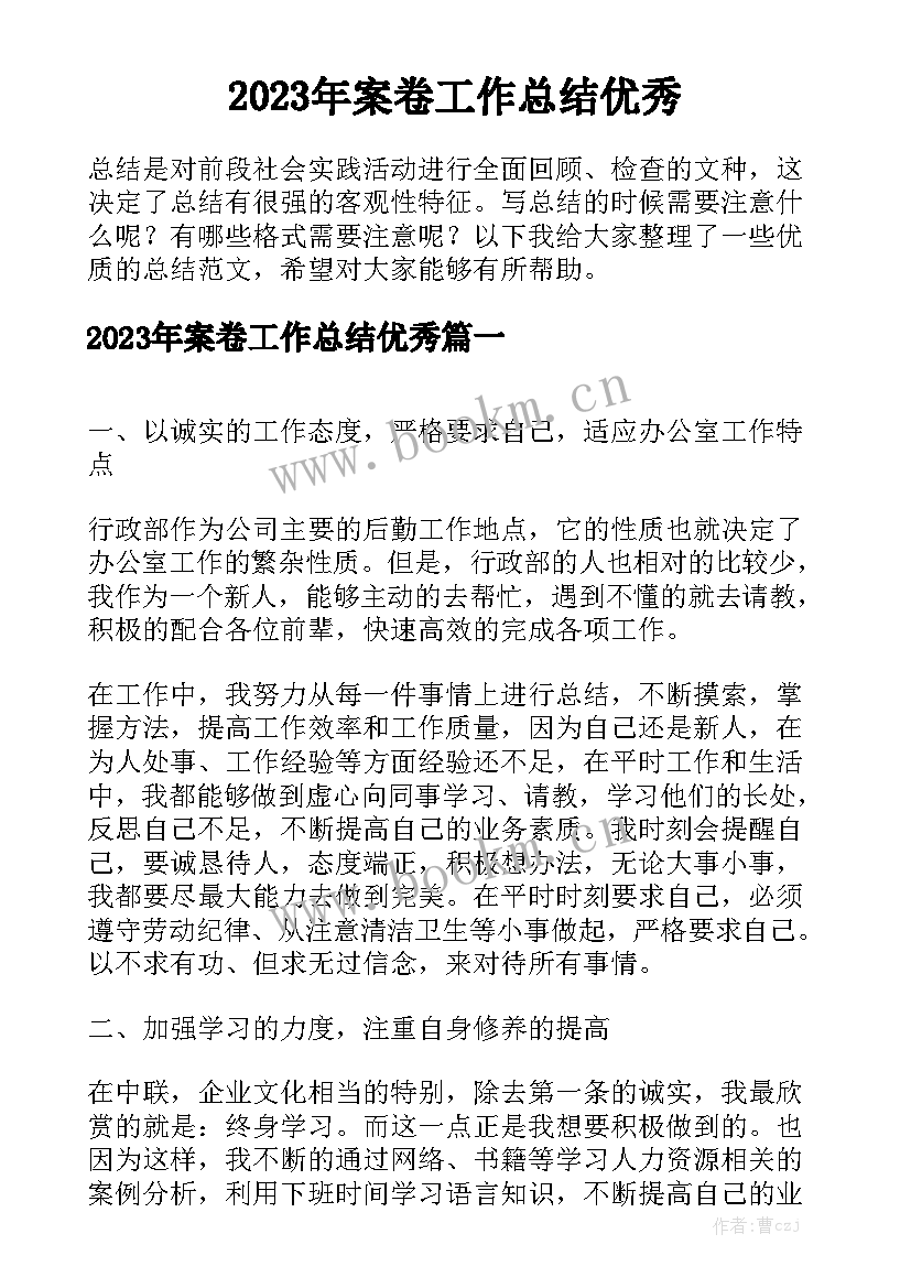 2023年案卷工作总结优秀