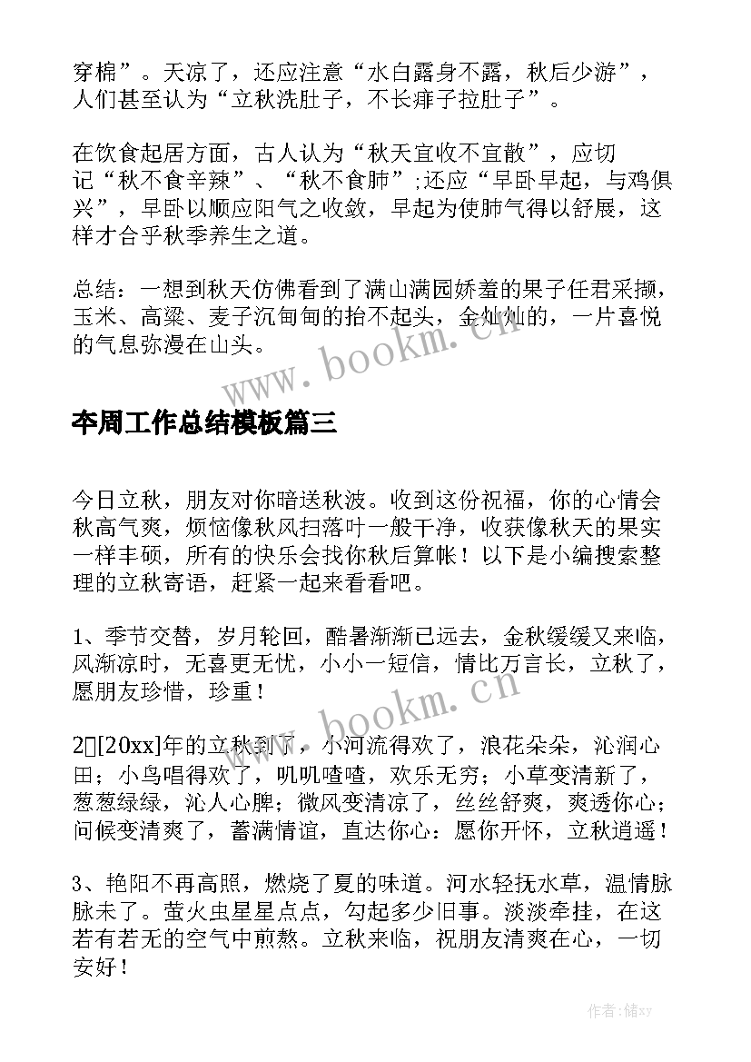 夲周工作总结模板