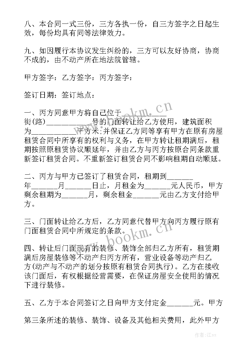 门面转租合同 门面转让合同汇总